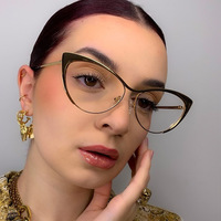 Montures optiques tendance pour femmes, bloquant la lumière bleue, style œil de chat, semi-cerclées en métal, vente en gros