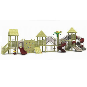 Aire de jeux extérieure en bois sur mesure de haute qualité avec pont à une seule planche, filet d'escalade et autres articles de jeu d'expansion - Product Image 1