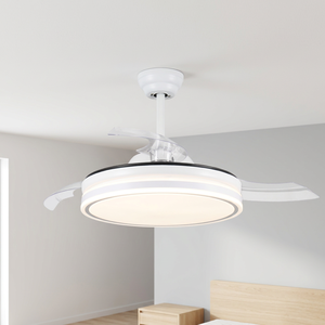 Ventilador de Techo LED Moderno de 42 Pulgadas con Aspas Retráctiles, Motor de Corriente Continua de 6 Velocidades, Control Remoto, Iluminación para Dormitorio, Blanco - Product Image 1