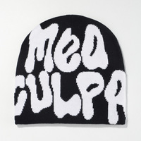 Gorro de Punto de Alto Contraste, Diseño Monocromático, Efecto de Texto en Relieve, Pieza Destacada, Gorro Jacquard Acrílico