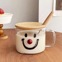 Vente en gros de tasses en verre isothermes 500 ml avec couvercle en bambou résistant à la chaleur, adaptées aux boissons chaudes/froides, compatibles lave-vaisselle et micro-ondes, unisexe, motif sourire