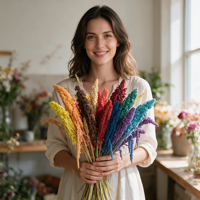 Fleurs séchées d'amarante suspendues en gros, multicolores, à longues tiges, style bohème pour la décoration de mariages et d'intérieurs