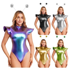 Women Alien <b>Animal</b> <b>Print</b> <b>Bodysuit</b> Mesh Long Sleeve One Shoulder Leotard Snake Leopard Dance Costumes Stage Custom - Product Image 1