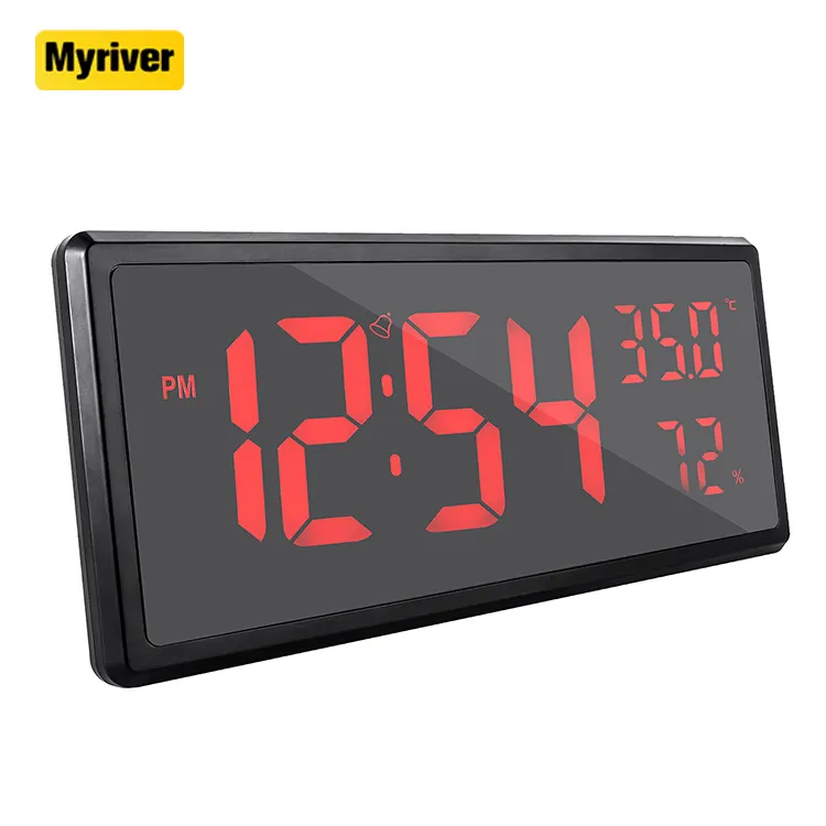 Myriver relógio de parede, atacado personalizado, grande, digital, exibição de temperatura e umidade, relógios de parede
