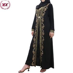 <span class=keywords><strong>Robe</strong></span> musulmane Dubaï à manches longues avec strass <span class=keywords><strong>Robe</strong></span> musulmane respirante Cardigan brodé de fleurs noires <span class=keywords><strong>Robe</strong></span> modeste Abaya islamique - Product Image 5