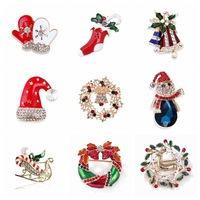 Broche de Noël Joyeux Noël, motif Bonhomme de neige, Père Noël, botte, guirlande, strass tendance