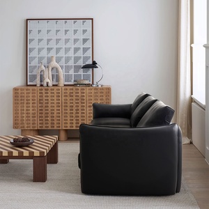 Divano Modulare a 3 Posti Zayshine in Pelle Nera, Stile Minimalista Italiano di Lusso, per Soggiorno, Villa e Appartamento - Product Image 4