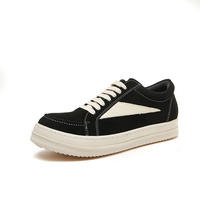 Baskets basses pour homme Rick en cuir véritable noir à lacets, chaussures plates décontractées à semelle épaisse et motif uni