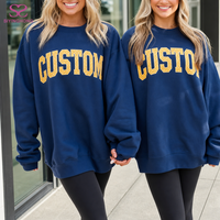 Sweat-shirt surdimensionné bleu marine avec logo personnalisé, style universitaire pour femmes, imprimé à pois, col rond, pull pour femmes