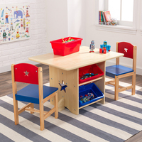 Ensemble table et chaises en bois pour tout-petits, 4 bacs de rangement en plastique, design étoile, style contemporain pour chambre, salon, bureau d'enfant