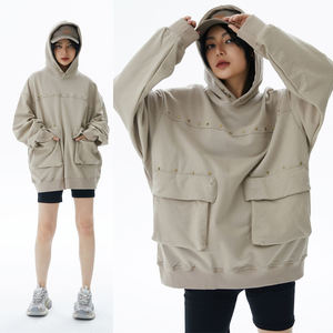 Sweat-shirt à capuche pour homme en maille côtelée respirante de luxe surdimensionnée de 400 g/m² avec design à rivets, imprimé, pour l'automne - Product Image 2