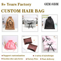 Pochette en satin noir imprimée avec logo personnalisé pour emballage de cheveux, promotion de luxe, cadeau, ensemble de lingerie, rangement de perruques, sac en soie
