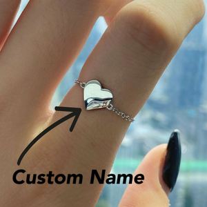 Dylam Trendy Bagues de doigt ajustables en argent sterling 925, motif chaîne en or 18 carats, lettre d'amour, très tendance, charmantes et mignonnes - Product Image 5