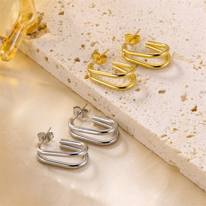 Boucles d'oreilles en acier inoxydable de style minimaliste en forme de C double couche plaquée <span class=keywords><strong>or</strong></span> - Product Image 5