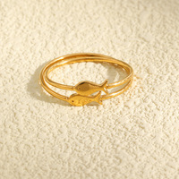 CAIOOCHE Nuevo Anillo de Acero Inoxidable PVD Chapado en Oro de 18K con Diseño de Pez, Joyería de Moda, Accesorios para Mujer