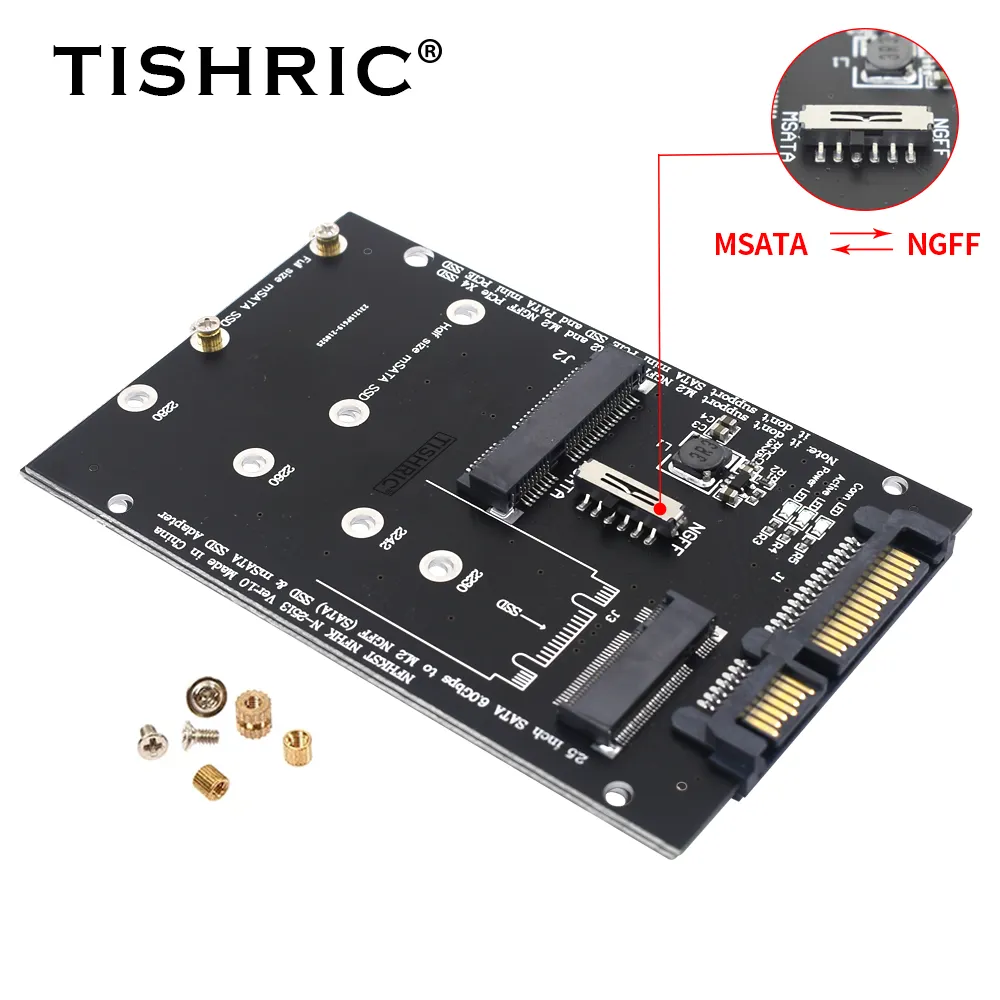 TISHRIC 2.5 Polegadas Adaptador SATA para MSATA M.2 NGFF SSD Suporte 2.0 Gbp/s Placa conversora 2 em 1 para PC Laptop Desktop PCIe Compatível