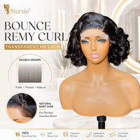 Perruque bouclée Bounce en cheveux Remy, perruque complète à dentelle transparente, double épaisseur, 12 pouces, avec baby hair, pour femmes, vente en gros par Senmu Beauty