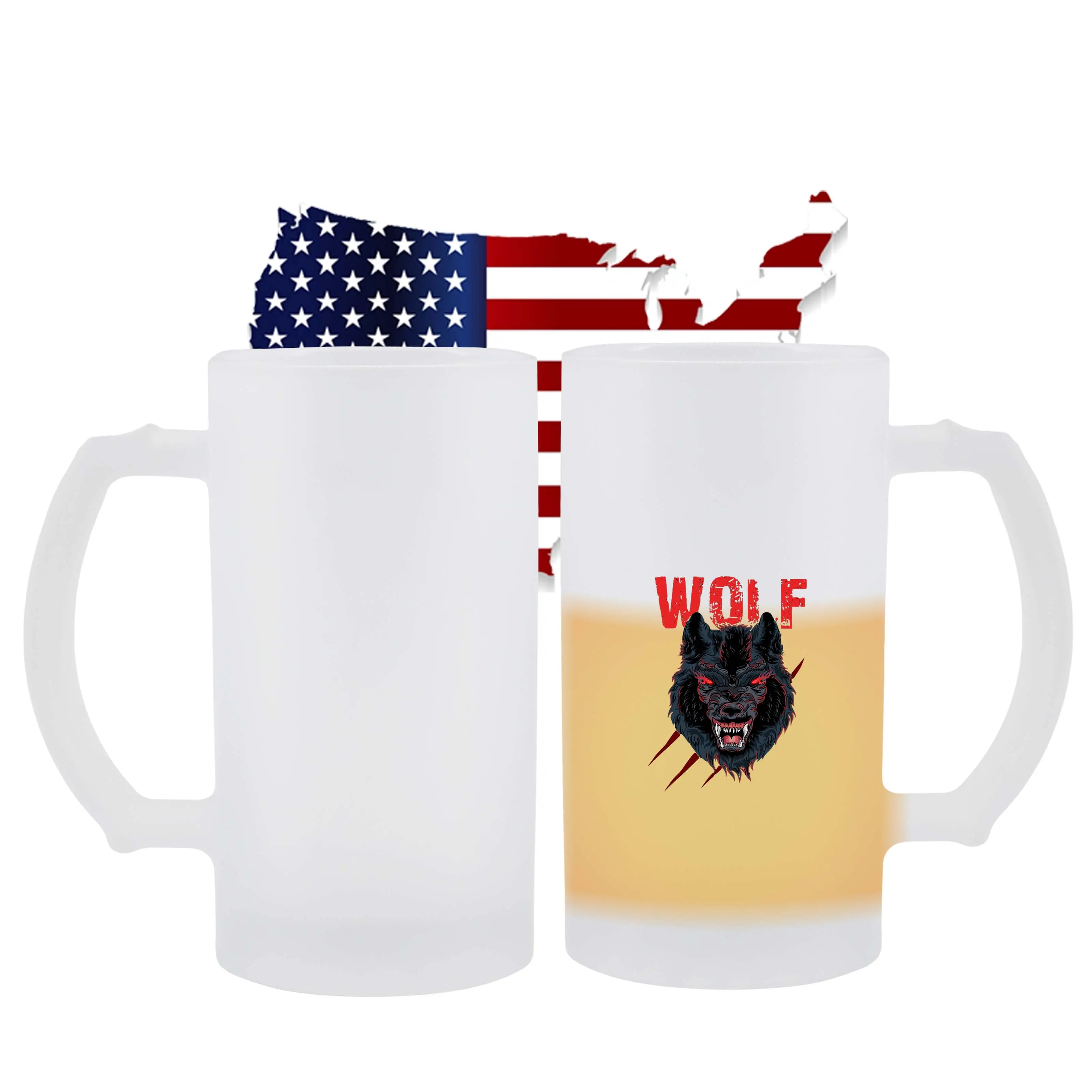 USA Warehouse 16oz Special Chunky Custom Logo Frosted Blank Glass Beer Stein Drinking Mug Cup Sublimation with Handle