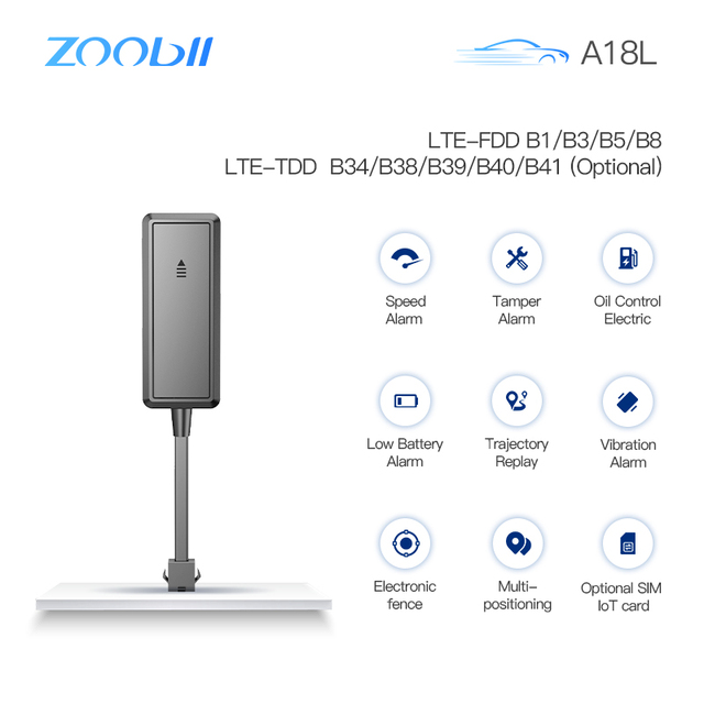 ZOOBII A18 Waterproof Vehicle GPS Tracker LBS Positioning Free Platform Server 4G LTE SOS Voice Monitor IOS Android PC