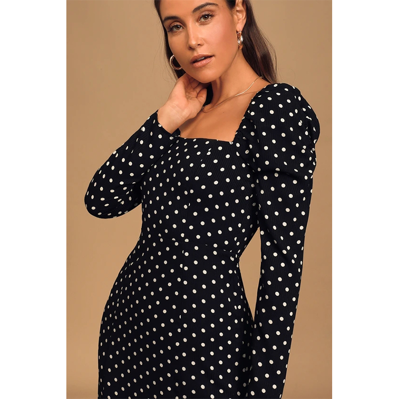 Ladies Lovely and Classy Long Sleeve Black Polka Dot Midi Dress Ladies Lovely and Classy Long Sleeve Black Polka Dot Midi Dress