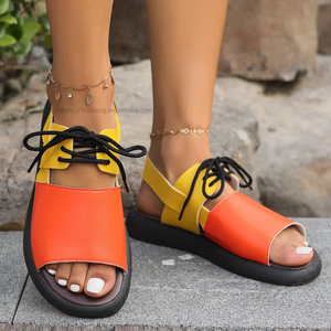 Women Summer New Color <b>Block</b> Thick Sole Beach Sandals Lace-up Casual Large Sports Style Sandals Wholesale - Product Image 6