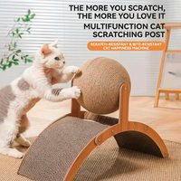 En stock aux États-Unis : Arbre à chat moderne en bois à 2 niveaux, tour à gratter en sisal pliable avec boule pour chats d'intérieur