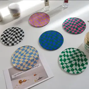 Nordic Style Round Acrylic Blank Coasters Minimalist Checkerboard Decor Acrylic Coaster