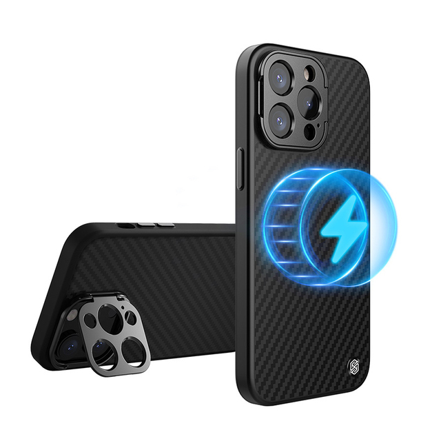 Nillkin Luxury Real Carbon Fiber Texture Magnetic case With Camera Stand Carbon Fiber Phone case for Iphone14/15 Cover case