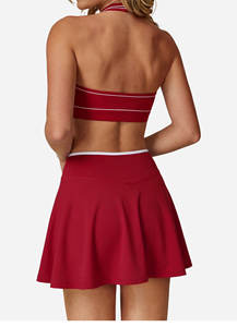 高品质拉绒性感挂脖高尔夫裙套装拼色V腰女式健身运动网球服带短裤 - Product Image 6