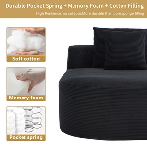 Chaise longue <span class=keywords><strong>convertible</strong></span> à assise large, en velours côtelé, pour intérieur, avec assise profonde surdimensionnée, deux coussins doux, canapé-<span class=keywords><strong>lit</strong></span> sans structure, noir - Product Image 5