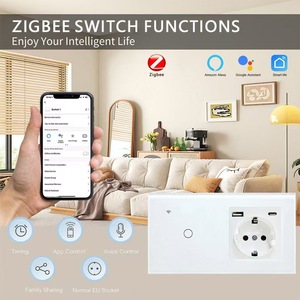 Interrupteur tactile intelligent Zigbee 2 voies, prise murale EU, double port de charge USB A et C, panneau en verre de luxe pour <span class=keywords><strong>Alexa</strong></span> Google Home - Product Image 3