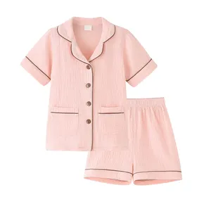 Organic Cotton Muslin Pajama Kids Set Girls Girls Clothing Sets 2 Piece Kids Pyjamas Organic Shirt Shorts Sets Kids Sleepwear