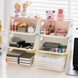 Organizador de oficina, caja de almacenamiento de escritorio multicapa para artículos de papelería y cosméticos, plegable, móvil, tipo rectangular - Product Image 4