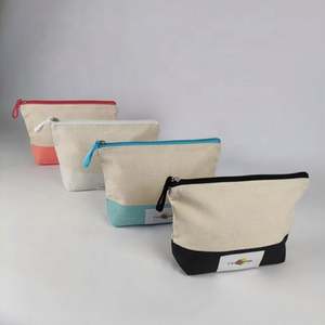 Pequeña bolsa redonda de lona de algodón ecológica con cremallera, bolsas de maquillaje personalizadas al por mayor con patrón de letras para almacenamiento de cosméticos - Product Image 2