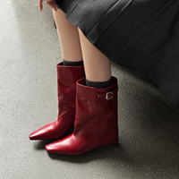 WETKISS Stivali da Donna con Cinturino Retrò e Tacco Basso, Stivali Slouchy in Pelle Scamosciata Nera con Punta Quadrata e Altezza Media