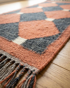 Terracotta Black Wool Jute <b>Runner</b> <b>Rug</b> Handmade Geometric Kilim Carpet Accent <b>for</b> Southwestern Boho Farmhouse Hallway Entryway - Product Image 3