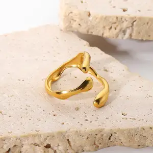 Jinqi Eenvoudige Geometrische Kruis Textuur Open Verstelbare Ring Vrouwen Vinger Sieraden 18K Goud Roestvrij Staal Ringen Voor Vrouwen