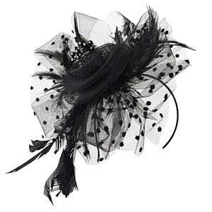 Accessoires de cheveux pour mariées adultes, chapeaux fascinateurs en plumes et voile en résille pour thé, bandeaux pour femmes en soie et cuir véritable - Product Image 1