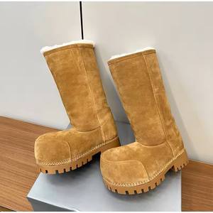 <span class=keywords><strong>Bottes</strong></span> de neige tendance à plateforme rehaussante, chaudes, en coton, avec design à bout large, longues, marron intégral pour femme - Product Image 3