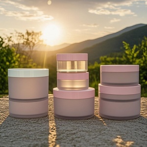 Empty Thick Wall 100g 150g 200g Clear Yellow Amber Cosmetic Cream Face Skin Care Body Scrub PET <b>Plastic</b> <b>Jar</b> with Pink Lids - Product Image 1