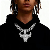 Pendentif tête de taureau personnalisé, style hip-hop/rap, 15 mm, avec fermoir, chaîne cubaine