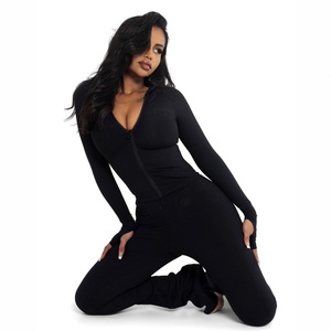 Custom 2pcs <b>Crop</b> <b>Zip</b>-<b>Up</b> Long Sleeve T-Shirt Legging Pants Sets Y2K Yoga Loungewear Women's Sports Bodysuits & Jumpsuits Yoga Set - Product Image 4