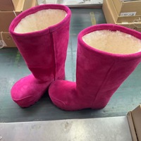 Bottes longues à plateforme pour femmes, fabriquées sur mesure, style vintage, gros orteil, couleur rose, cuir véritable, fourrure, bottes d'hiver pour femmes, bottes hautes jusqu'au genou