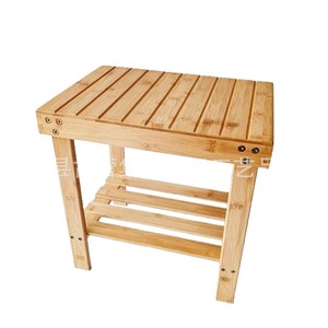 Tabouret de douche en bambou avec étagère de rangement 40x28x40cm, bois massif, utilisation intérieure et extérieure - Product Image 1