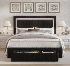 Современная мебель для спальни размера «king-queen size» мягкая панель кровать для хранения со светодиодной подсветкой