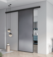 Kit de porte coulissante intérieure en verre invisible en alliage d'aluminium étanche fini appartement salon salle de bain porte fantôme magique