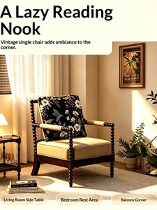 <span class=keywords><strong>Fauteuil</strong></span> individuel vintage de style français, design Mid-century, avec dossier perlé et housse amovible, pour salon et balcon, en bois massif - Product Image 5