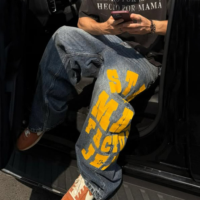 Custom Luxury Hip Hop Baggy Jeans Trousers Distressed Streetwear Stacked Denim Top Quality Vintage Designer Graphic Men's Jeans