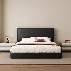 Lit double Zayshine en cuir véritable de style minimaliste italien, grand lit de 1,8 mètre, fonction de rangement, lit double moelleux - Product Image 2