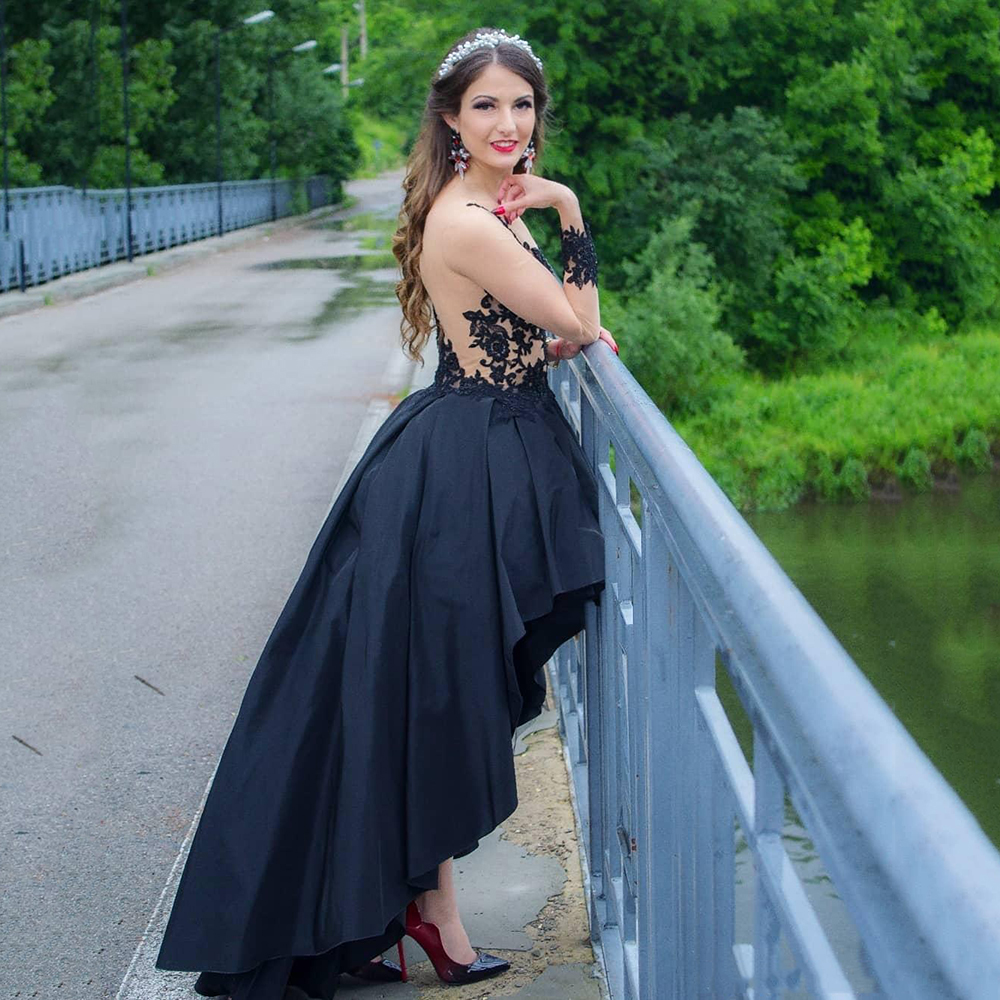 Black Prom Dresses for Women Elegant High Low Long Sleeves Formal Gowns  Party Evening Dresses| Alibaba.com